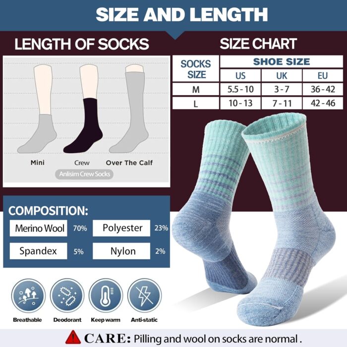 Anlisim Merino Wool Hiking Socks for Women Thermal Winter Warm Boot Work Cushion Socks 5 Pairs - Image 6