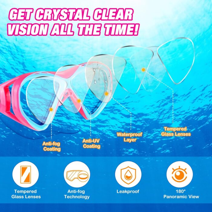 Kids Snorkel Set Dry Top Snorkeling Gear for Kids Boys Girls Youth Junior Age 5-15, Anti-Fog Anti-Leak Snorkel Mask Scuba Diving Mask Swimming Goggles with Nose Cover - Image 3