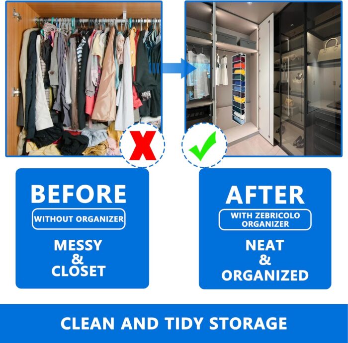Closet Organization,12 Section, Hanging Closet Organizer, Space Saving, College Dorm Essentials for Girls, Heavy dutys Hooks Up to 45 Pounds, Clothes Storage,Closet Organizer,Black/White - Image 3