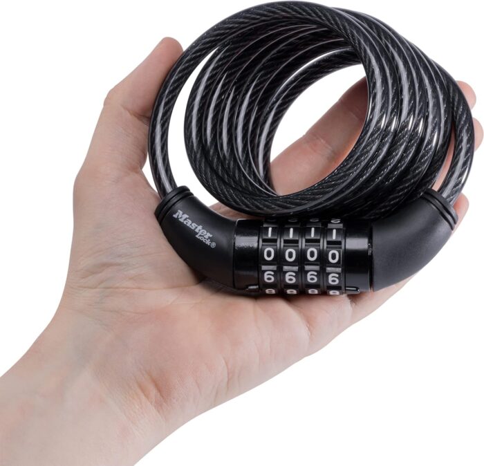 Master Lock Black Set Your Own Combination Bike Lock, Metal Cable Lock has a Weather Resistant Vinyl Coating for Outdoor Equipment, Bicycles, 6 Feet Long, 8114D - Image 8