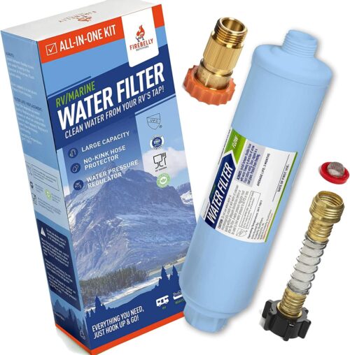Firebelly Outfitter RV Water Filter, Pressure Regulator Kit - RV Essentials, Camper Accessories for Inside/Outside - Camping Must Haves - Inline Fresh Drinking Hose Filtration System Supplies