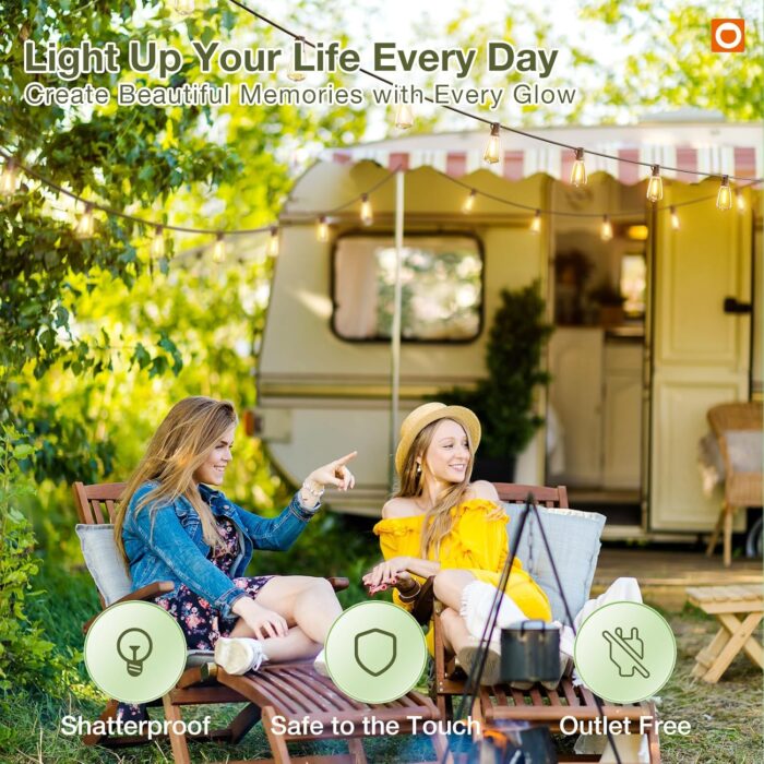 addlon 54(48+6) FT Solar String Lights Waterproof,Patio Lights Solar Powered with Remote & USB Port 15+1 LED Shatterproof Bulbs 3 Light Modes, Dimmable Solar Light for Camping Backyard Garden - Image 9