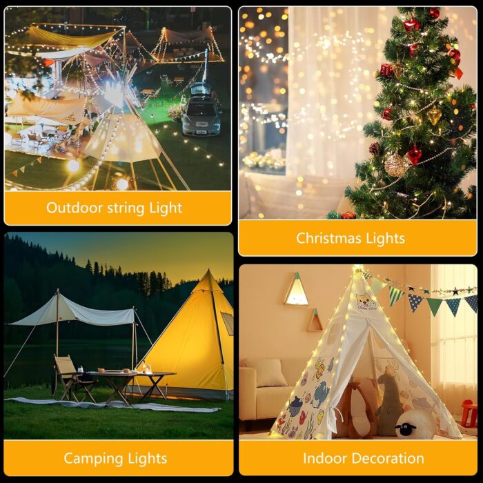 GHORA Camping String Light,32.8FT Rechargeable LED Lights with 8 Modes, Waterproof Portable Outdoor Tent Lights for Patio Garden Party Decor, Hanging Lanterns for Canopy Backyard Campground - Image 8