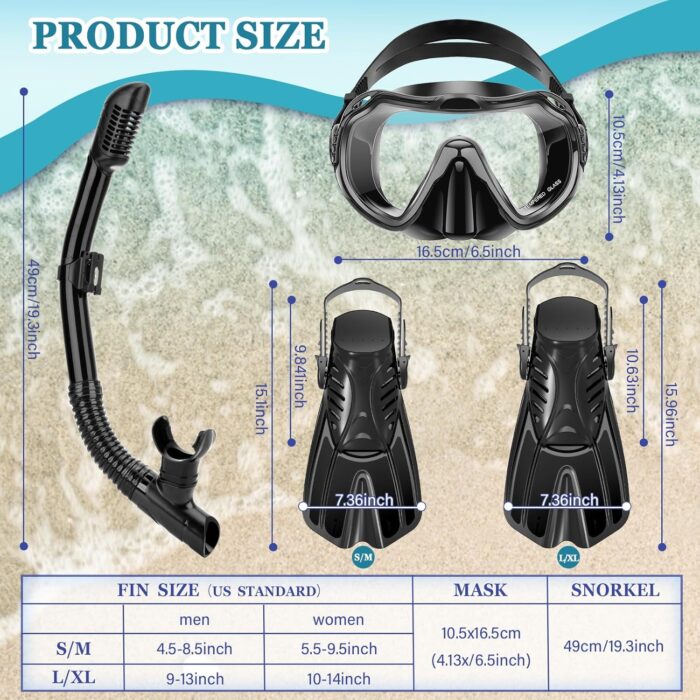 Snorkeling Gear for Adults, 4 in 1 Travel Size Mask Fins Snorkel Set with Panoramic View Anti Fog Mask, Dry Top Snorkel, Trek Fins and Travel Bag, Snorkel Gear for Swimming Diving Snorkeling - Image 6