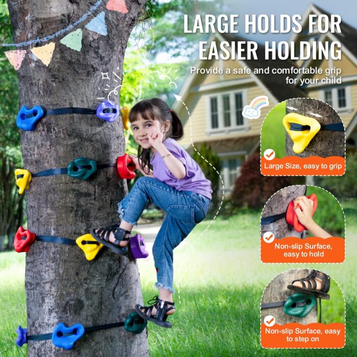VEVOR Ninja Tree Climbing Kit, 12 Tree Climbing Holds and 6 Ratchet Straps, Large Climbing Rocks for Kids and Adults Climber, and Shapes, for Outdoor Ninja Warrior Obstacle Training - Image 4