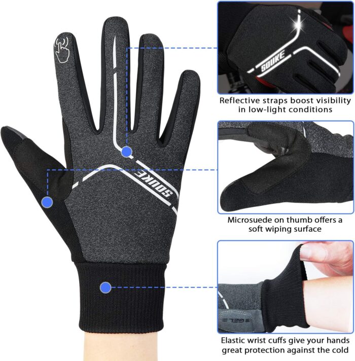 Souke Sports Winter Cycling Gloves Men Women, Touch Screen Padded Bike Glove Water Resistant Windproof Warm Anti-Slip for Running, Biking, Workout - Image 4