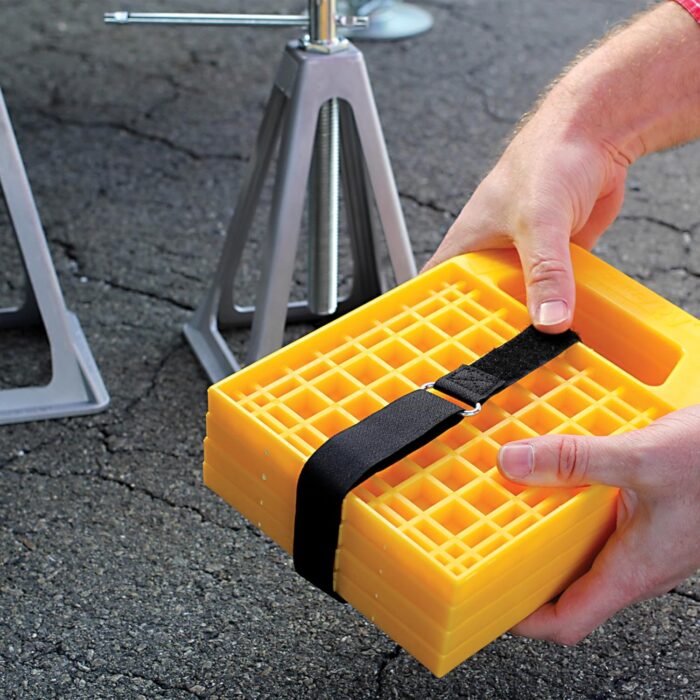 Camco Camper/RV Stabilizing Jack Pads - Features Interlocking Design & Includes Handy Strap for RV Storage and Organization - Molded of Strong UV Stabilized Polypropylene - 4-Pack (44595) - Image 4