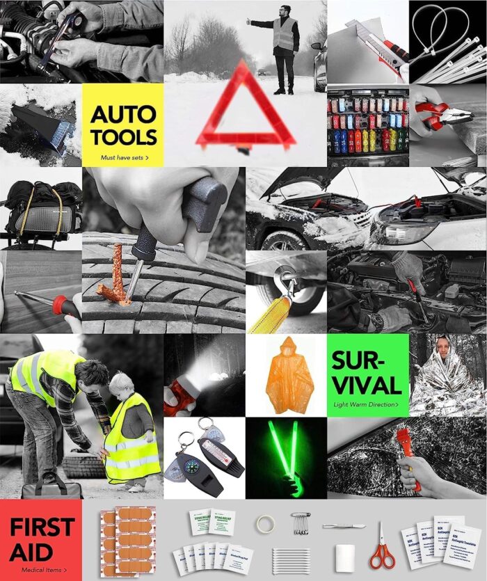 Kitgo Car Emergency Kit,Premium Roadside Assistance Essentials with Jumper Cables, Flashlight, Shovel, Screwdriver Set - Ideal Auto Road Safety Kit, Survival, Truck, RV and More Gift for Father (Red) - Image 8