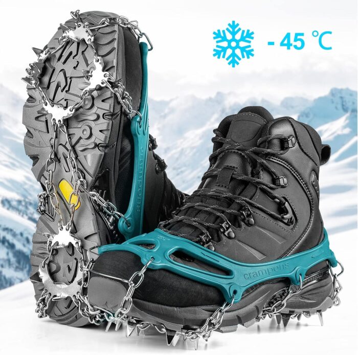 Crampons Ice Cleats Traction Snow Grips for Boots Shoes Women Men Anti Slip 19 Stainless Steel Spikes Safe Protect for Hiking Fishing Walking Climbing Mountaineering - Image 2