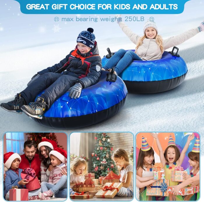 Snow Tube, WOLKEK 40 Inch 2Pack / 47 Inch 1Pack Snow Sled for Kids and Adult, Thickened Heavy Duty Hard Bottom Sleds for Snow with Handles, Winter Toys for Outdoor Sledding Snow Tube Sports - Image 2