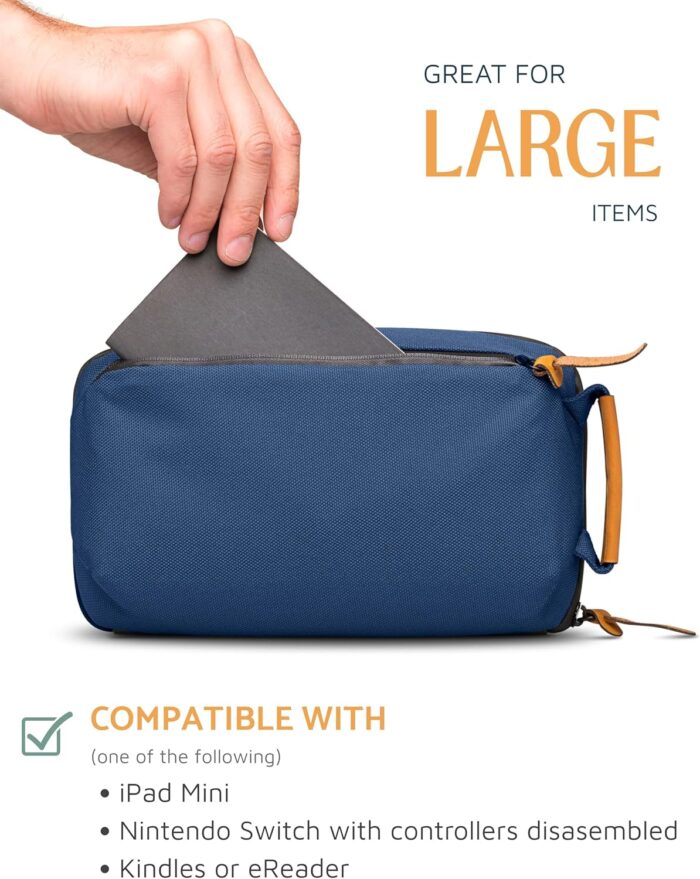 TRIPPED Travel Gear Tech Bag Organizer - Small Electronics Organizer Pouch for Travel - Premium Travel Case with Leather Accents - Mesh Pocket for Cables, Cords and Chargers (Navy) - Image 5