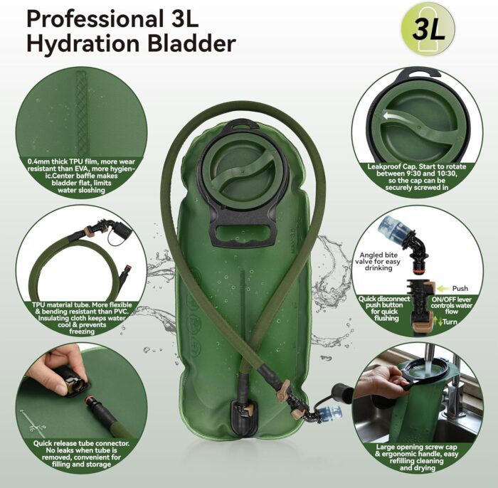 MARCHWAY Tactical Molle Hydration Pack with 3L TPU Water Bladder, Military Backpack for Backpacking, Hiking, Running, Cycling - Image 6
