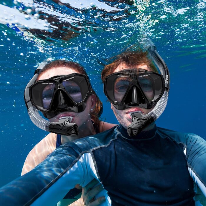 HiiPeak Snorkeling Gear for Adults, Dry Snorkel Set, Panoramic Wide View, Diving Scuba Mask Snorkel Set, Swimming Glasses Nose Cover Youth Diving Goggles - Image 8