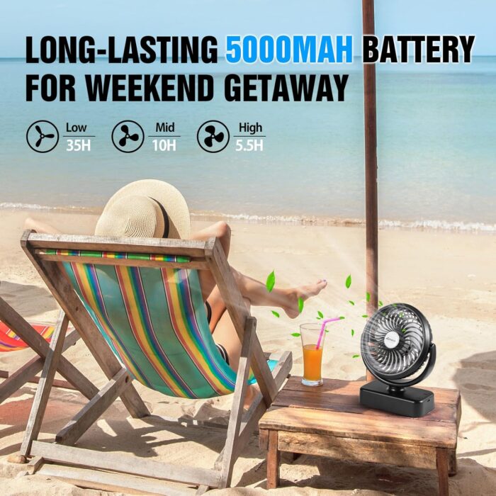 Portable Camping Fan with LED Lantern- 40H Work Time Rechargeable Battery Operated Fan with Hanging Hook for Tent Car RV Hurricane Emergency Outages Survival Kit - Image 4