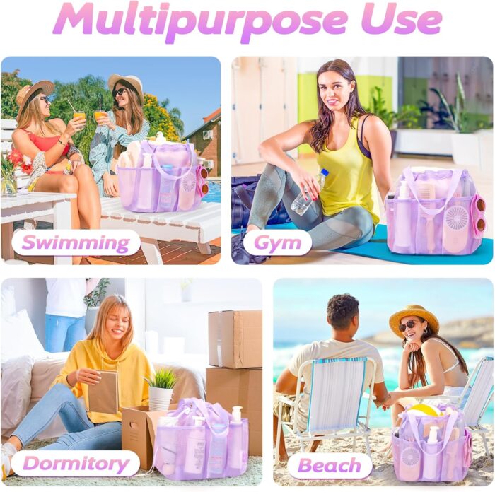 Mesh Shower Caddy Portable with Drawstring, Dorm Room Essentials for College Students Girl & Boy, Larger Shower Bag for Camping,Swimming,Gym,Travel,Bathroom - Purple - Image 7