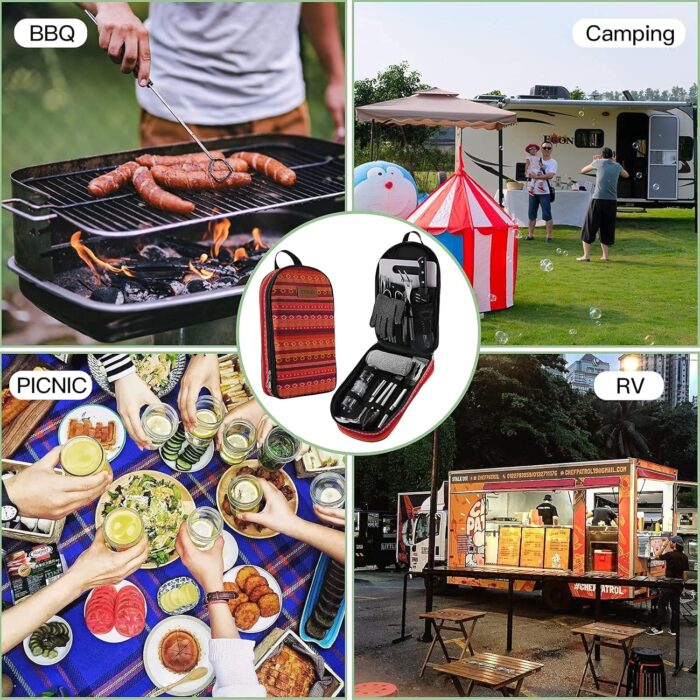 Camping Cookware Storage Bag - Camping Cooking Utensils Set Bag Camping Tool Portable Storage Bag Suitable for Knife, Fork, Spoon, Chopping Board, Chef's Knife,Kitchenware Storage - Image 5