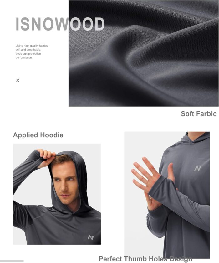 isnowood Sun Shirt UPF 50+ Men's Fishing Long Sleeve UV Protection Hoodie Hiking Rash Guard Swimming Running - Image 4