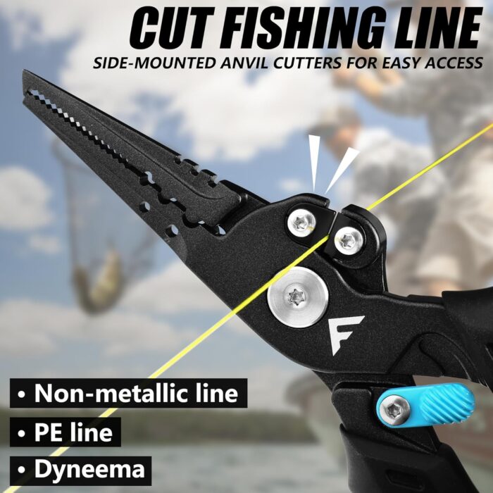 FLISSA 7-1/2 Inch Fishing Pliers, Safety Lock Design Fish Pliers Saltwater with TPR Handle, Stainless Steel hook remover with Braid Cutters, Sheath and Lanyard, Fishing Tool Gifts for Men - Image 3