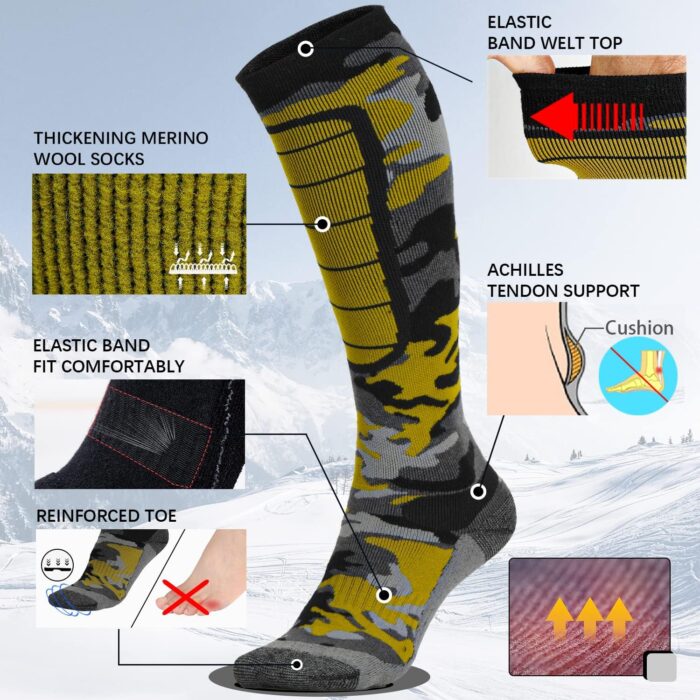 Hylaea Merino Wool Ski Socks, Cold Weather Socks for Snowboarding, Snow, Winter, Thermal Knee-high Warm Socks, Hunting - Image 3
