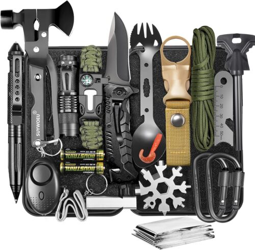 Gifts for Men Dad Husband Fathers Day, Survival Gear and Equipment kit 21 in 1, Professional Cool Gadgets Stuff Tactical Tool, Gift Ideas for Him Son Daughter Emergency Hunting Outdoors Camping Hiking