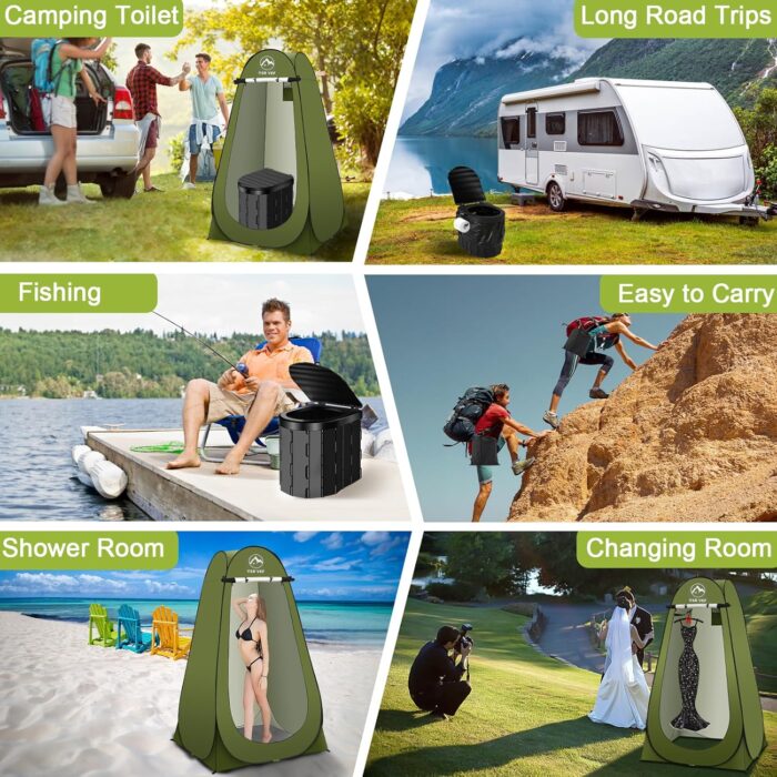 Portable Toilet Kit, Camping Toilet with Pop-Up Privacy Tent and Poo Gel Toilet Bags, Washable Portable Outdoor Showers Changing Rooms - Image 7
