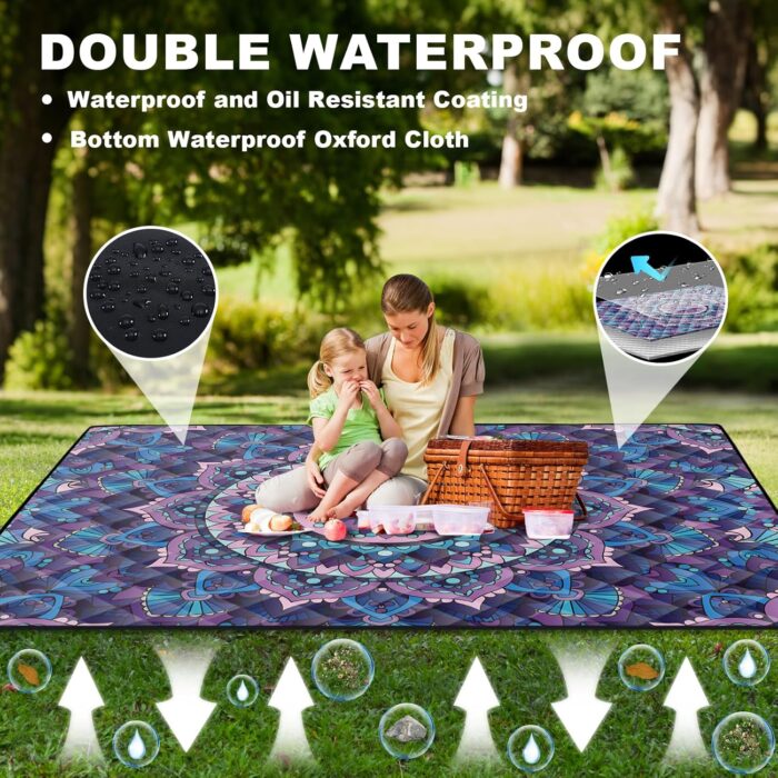 Picnic Blankets Oversized 60x80 Beach Blanket Waterproof Sandproof Foldable Large Outdoor Grass Mat Travel Camping Essentials RV Road Trip Accessories Vacation Gear Gifts for Couple Women Mom - Image 6