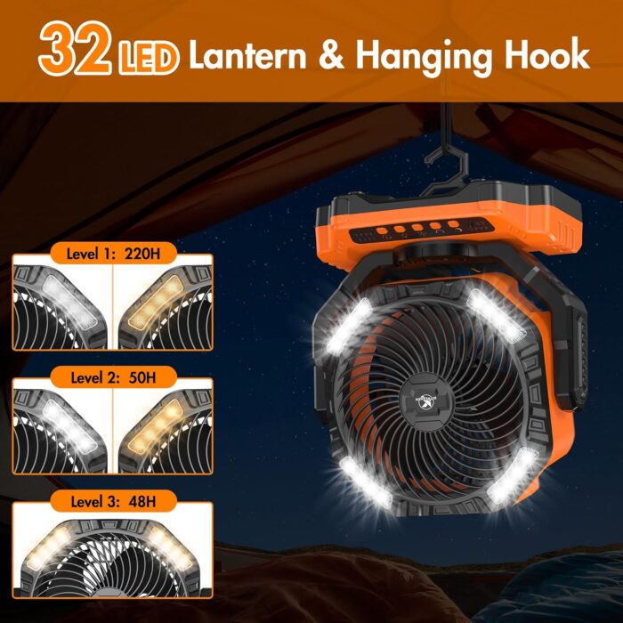 40000mAh Battery Powered Camping Fan - 136H Max Cooling, Rechargeable Battery Operated Oscillating Floor Fan with Charger, Remote & Hook, Portable for Tent Outdoor Patio Garage Hurricane Power Outage - Image 4