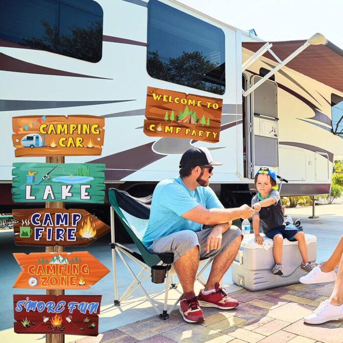 Camping Party Sign Camping Party Themed Directional Signs Camper Welcome Yard Outdoor Wall Sign Party Supplies Photo Props Backdrop Decoration Decor(20 Pcs,Card Stock) - Image 7