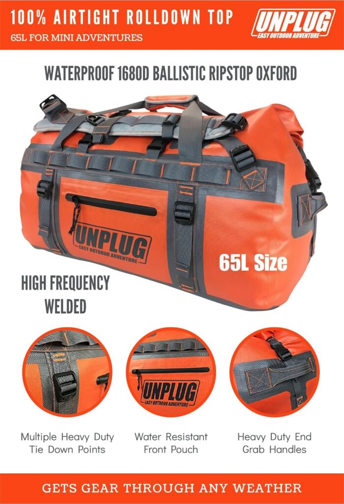 UNPLUG Ultimate Adventure Bag | 1680D Heavy Duty Waterproof Bag | Large Travel Duffle Bag which can be Used for Camping, Motorcycling, Boating, or Hunting - Image 2