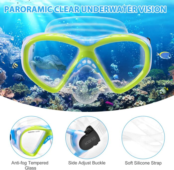 Kids Snorkel Set Dry Top Snorkeling Gear for Kids Youth Boys Girls Junior Age 5-15,Tempered Glass Swimming Diving Mask and Snorkel Set 180 Degree Panoramic View - Image 4