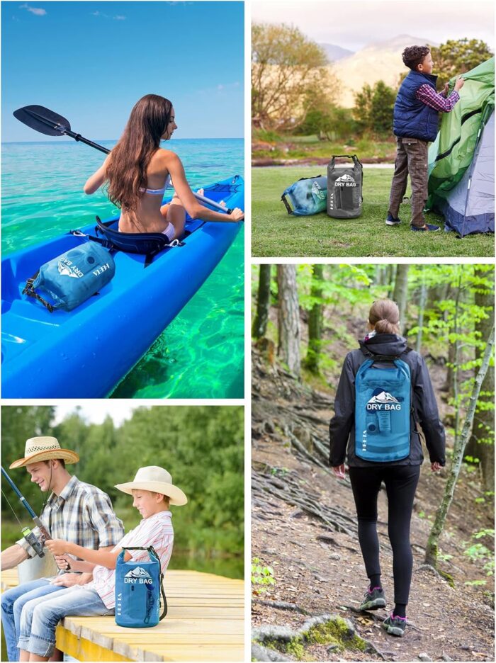HEETA Dry Bag Waterproof for Women Men, 5L/10L/20L/30L/40L Roll Top Lightweight Dry Storage Bag Backpack with Phone Case for Travel, Swimming, Boating, Kayaking, Camping & Beach, 11 Transparent Colors - Image 6