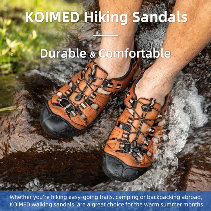 KOIMED Men's Hiking Leather Sandals Closed Toe Water Shoes For Summer Athletic Outdoor Walking Sports Trail River Fishing Wide Adjustable Waterproof Arch Support - Image 7