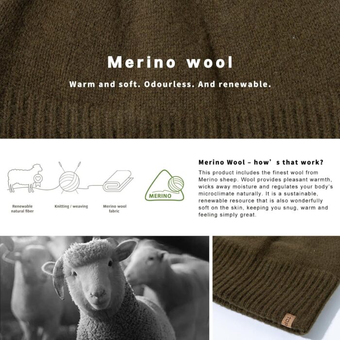 TOP-EX Oversized L/XL/XXL 100% Merino Wool Beanie Fleece Lined Cuffed Watch Fisherman Cap - Image 2