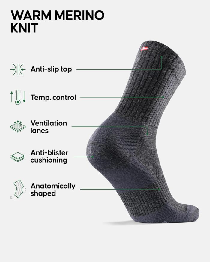 DANISH ENURANCE Premium Outdoor Hiking Socks, Merino Wool, Men & Women, 2-Pack - Image 2