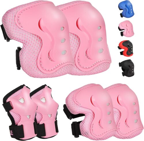 Kids Safety Protective Gear Set for Ages 3-12 Years, Adjustable Knee Pads, Elbow Pads, Wrist Guards for Boys Girls Youth Skateboard, Roller Skating, Scooter, Cycling