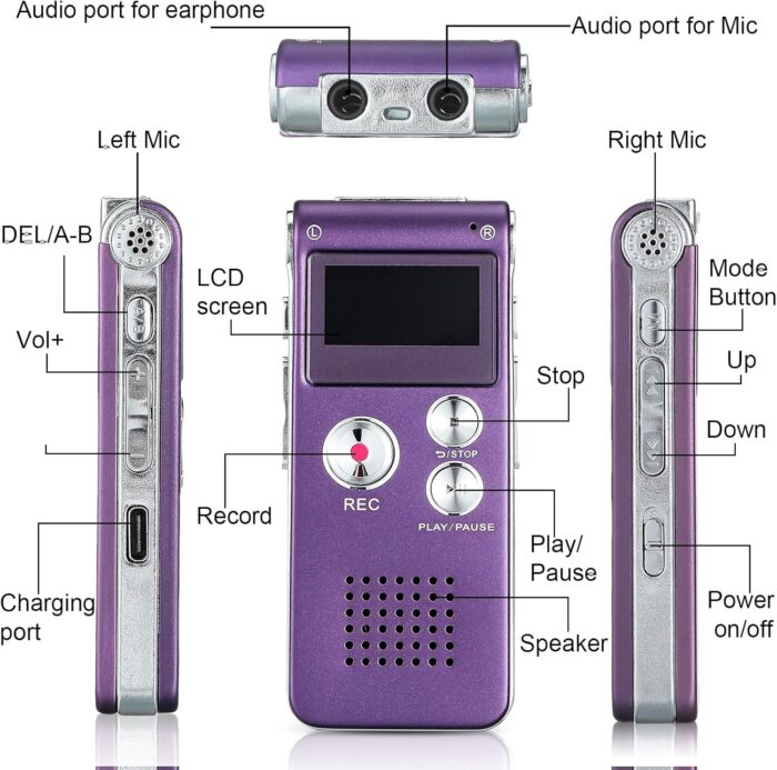 Ghost Hunting Equipment Paranormal Equipment for Ghost Hunting Digital EVP Voice Activated Recorder Rechargeable Recorder Device with Microphone, 8GB(Purple) - Image 3