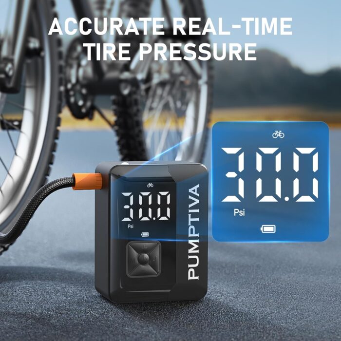 Tire Inflator Portable Air Compressor, 150 PSI Portable Electric Bike Pump Auto Shut-Off Cordless Mini Car Tire Air Pump with Accurate LCD Display LED Light for Car, Motorcycle, Bicycle, Bike, Ball - Image 4