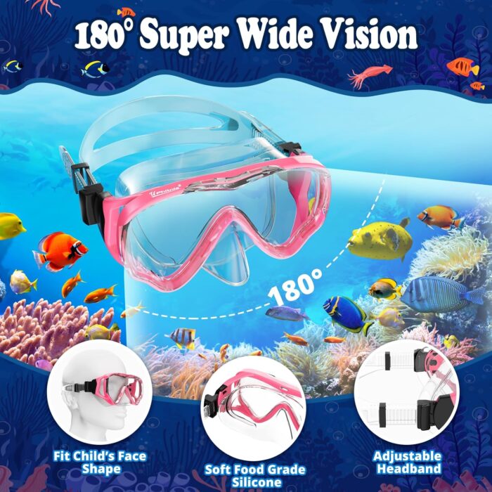 U PHITNIS Kids Snorkel Set for Age 4-14 - Dry Top Snorkeling Gear for Kids Junior & Youth - Childs Diving Mask with Big Eyes for Boys Girls - Anti-Fog Snorkeling Mask and Snorkel Set - Image 3
