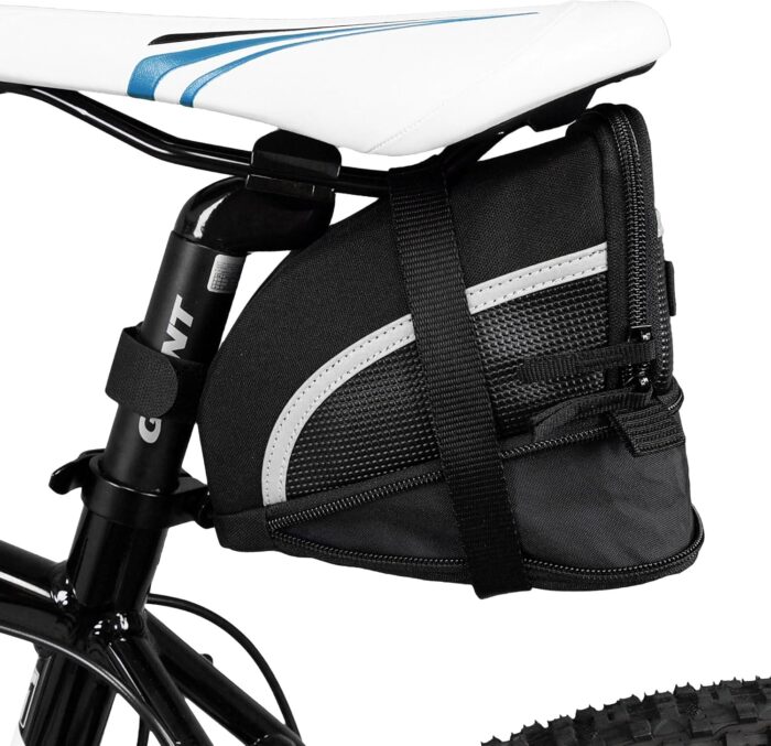 BV Strap-On Bike Bag with Reflective Material - Capacious Saddle Bag with Seperate Divider for Small Items & Room for All Your Essentials - Bike Pouch with Taillight Hanger for Maximum Safety - Image 8