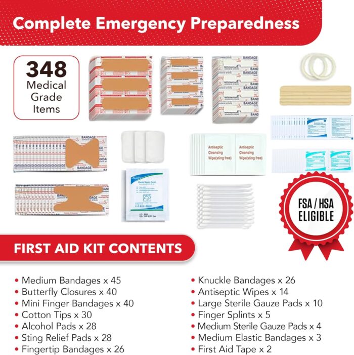 Swiss Safe 2-in-1 First Aid Kit for Car, Travel & Home, Businesses - Bonus Mini Kit for Medical Emergency Aid, Survival, Camping - FSA & HSA Eligible - 348 Pcs, Large Hardcase FAK - Image 2