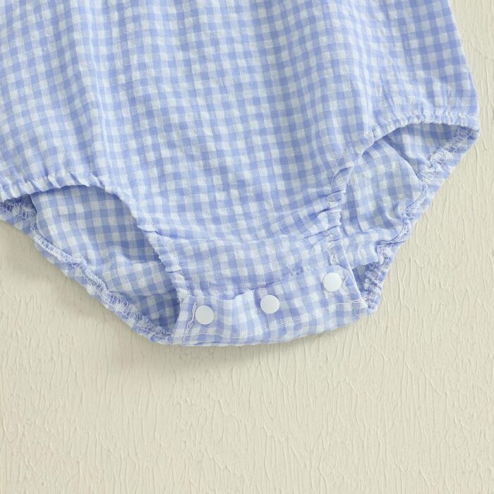 Baby Girl Boy Summer Clothes Sailing Boat Embroidery Gingham Sleeveless Romper Bodysuit Outfit 0 3 6 9 12 18 Months - Image 6