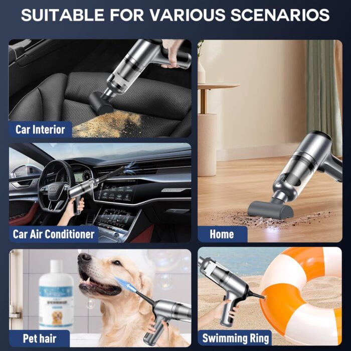 Mini Handheld Car Vacuum Cleaner/Air Duster/Blower/Hand Pump, 18000 PA High Power Brushless Motor, Portable Keyboard Vacuum Cleaner with Multi-Nozzles for Home, Office, Computer(Silver) - Image 3