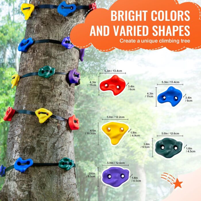 VEVOR Ninja Tree Climbing Kit, 20 Rock Climbing Holds & 6 Ratchets, Large Climbing Rocks for Kids & Adults Outdoor Backyard Ninja Tree Obstacle Course Training - Image 3