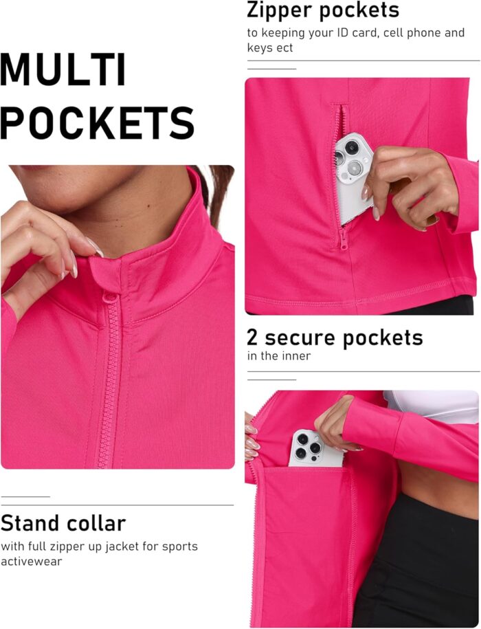 MoFiz Women's Full Zip Hiking Shirt Lightweight UPF 50+ Sun Protection Running Jacket Long Sleeve Sports Outdoor Top Pockets - Image 4