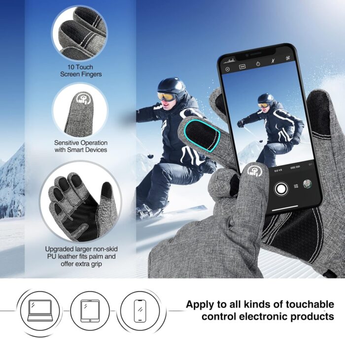 -10℉ Winter Gloves Men Women & Kids, 5-Layer Waterproof Gloves for Cold Weather, Snow Ski Gloves with 10 Touchscreen Fingers - Image 3
