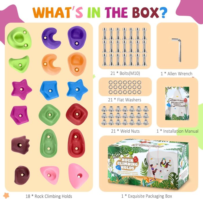 TOPNEW 18PCS Rock Climbing Holds for Kids, Rock Wall Climbing Holds with Hardware - Climbing Rocks for Indoor Outdoor Playground Climbing Wall - Image 2