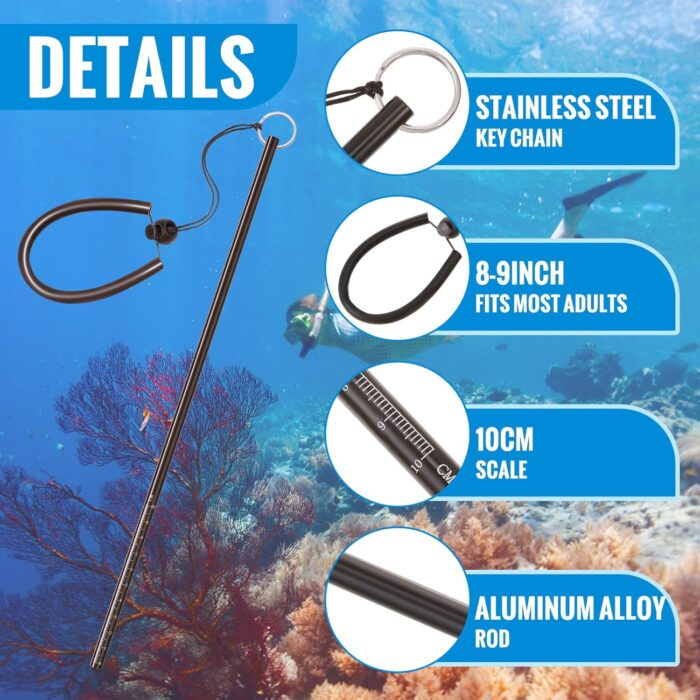 2 Pcs Scuba Diving Stick 13.8" Aluminum Alloy Lobster Stick with Measurement Adjustable Lanyard Dive Noise Maker Scuba Dive Accessories Diving Safety Gear Pointer Rod (Black) - Image 3