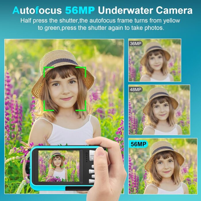 4K Underwater Camera 56MP Autofocus 11FT Waterproof Camera Dual-Screen Selfie 16X Underwater Camera for Snorkeling Waterproof Compact Floatable Digital Camera with 32GB Card - Image 5