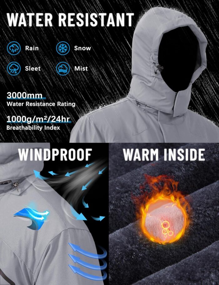 TACVASEN Men's Winter Skiing Jackets Water Resistant Fleece Coats Insulated Thermal Snowboard Jacket Parka Raincoat with Hood - Image 2