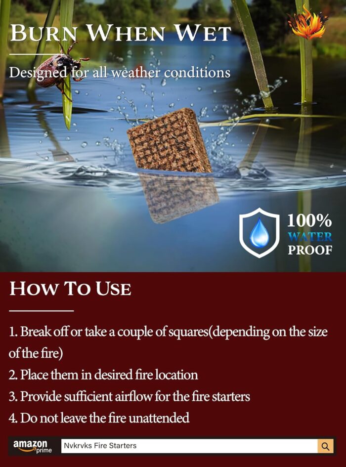 Fire Starter, Easy-Burning Fire Starter Squares for Wood Stoves, Campfires, Grill Pit and Fireplace, Natural & Waterproof BBQ Fire Starters, 64 Mini Square - Image 5